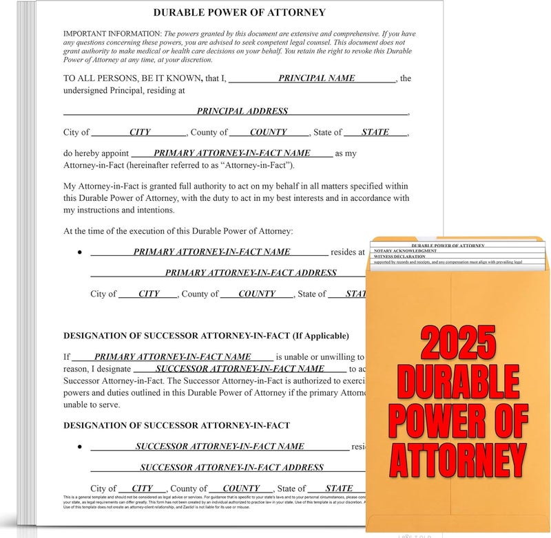 Zastic ! 2025 Durable Power of Attorney Forms Kit - Comprehensive Power of Attorney Form for Financial, Legal, and Personal Use – Includes 3 Blank Durable Power of Attorney Forms, Guide, & Envelopes - Image 2